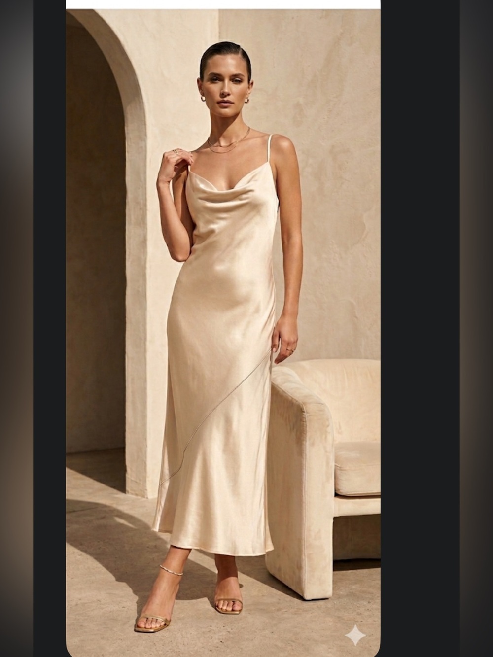 Park & Fifth satin slip midi dress. Color is  champagne, size extra large.